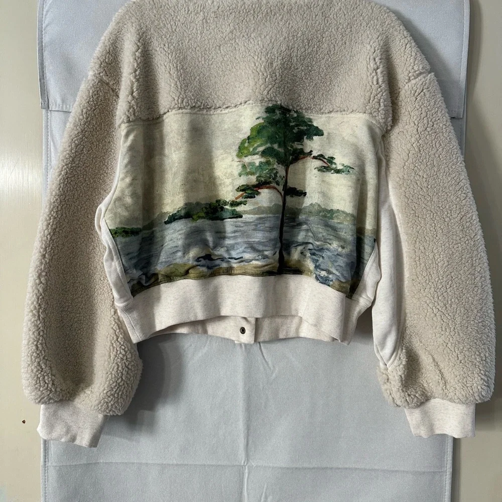 Women's Anthropologie Daily Practice Beige and Green Jacket with Nature Print - Picture 2 of 9